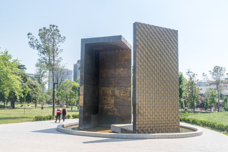 Tirana, Albania - June 4, 2022: 100 Years Independence Memorial at Youth Park.のeditorial素材