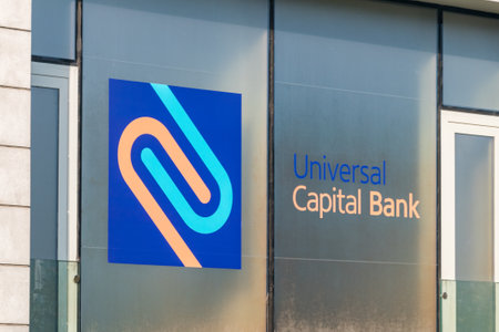 Podgorica, Montenegro - June 4, 2022: Logo of Universal Capital Bank.のeditorial素材