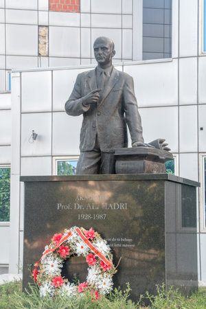 Pristina, Kosovo - June 5, 2022: Monument to historian Ali Hadri.のeditorial素材