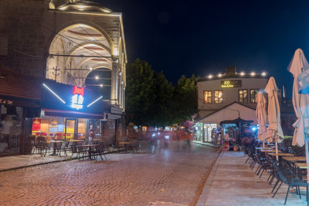 Prizren, Kosovo - June 4, 2022: Old town of Prizren at night.のeditorial素材