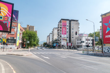Skopje, North Macedonia - June 5, 2022: Street view in city center of Skopje at summer time.のeditorial素材