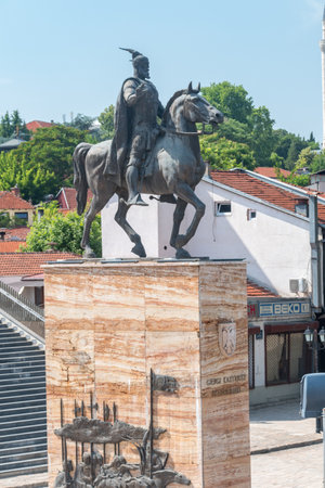 Skopje, North Macedonia - June 5, 2022: Statue of Gjergj Kastrioti Skenderbeu, Albanian national hero.のeditorial素材