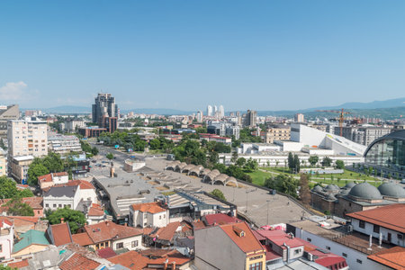 Skopje, North Macedonia - June 5, 2022: Panoramic view on Skopje city from the fortress.のeditorial素材