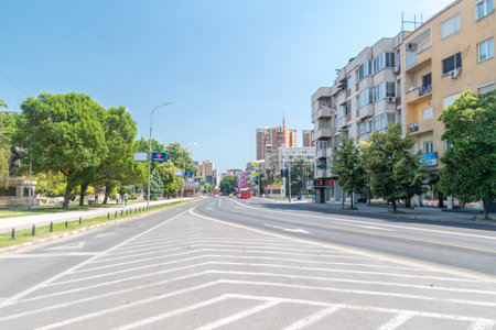 Skopje, North Macedonia - June 5, 2022: 11th October street in city center of Skopje.のeditorial素材