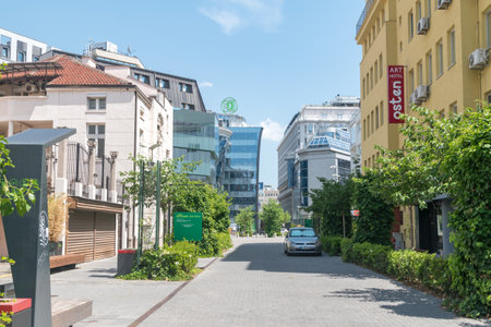 Skopje, North Macedonia - June 5, 2022: Small alley in old town of Skopje.のeditorial素材
