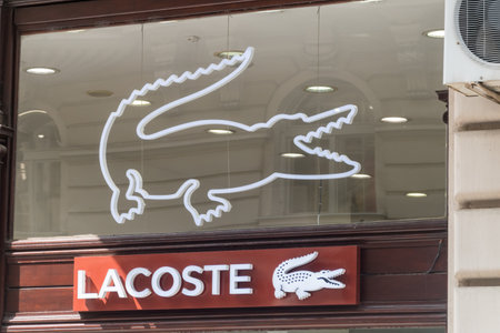 Belgrade, Serbia - June 7, 2022: Official logo of French company Lacoste.のeditorial素材