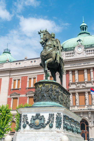 Belgrade, Serbia - June 7, 2022: Prince Mihailo Monument in the main Republic Square.のeditorial素材