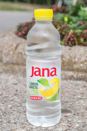 Belgrade, Serbia - June 7, 2022: Jana water with lemon and lime flavor.のeditorial素材