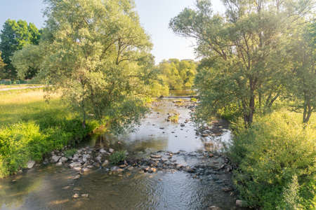 Ladomirka river at summer time in Svidnik, Slovakia.