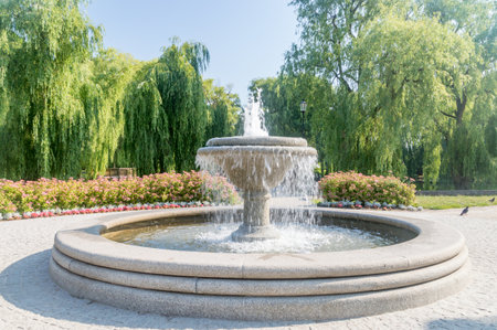 Fountain located at Gdansk Orunia Park at sunny day.の写真素材