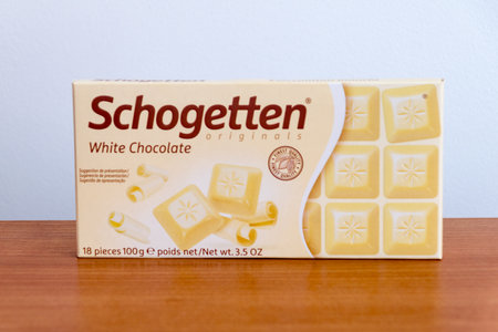 Pruszcz Gdanski, Poland - August 6, 2022: Schogetten white chocolate.のeditorial素材