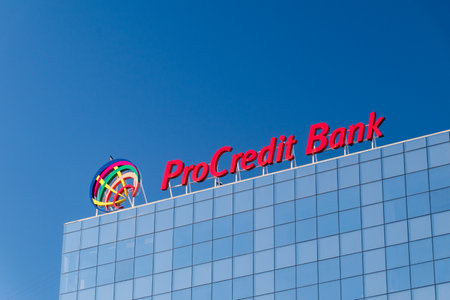 Chisinau, Moldova - March 10, 2023: Logo and sign of ProCredit Bank.のeditorial素材