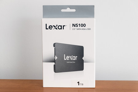 Pruszcz Gdanski, Poland - April 15, 2023: Box of Lexar 1TB SATA SSD NS100 (LNS1001TRB).のeditorial素材