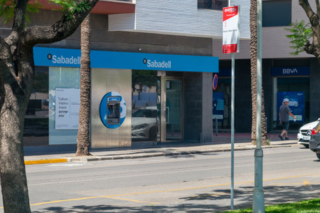 Benicarlo, Spain - July 1, 2023: Banco Sabadell (Sabadell bank) in Spain.のeditorial素材