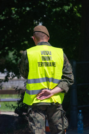Bydgoszcz, Poland - July 9, 2023: Soldier of Territorial Defense Force â TDF (Polish: Wojska Defense Terytorialnej â WOT).のeditorial素材