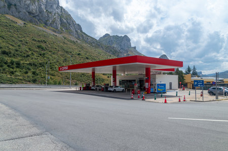 Caldas de Luna, Spain - July 20, 2023: Cepsa gas station in Espania.のeditorial素材
