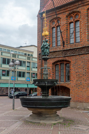 Hannover, Germany - July 29, 2023: Hase Fountain also known as Market Fountain.のeditorial素材