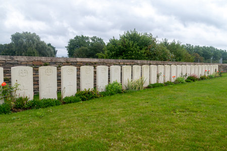 Assevillers, France - August 5, 2023: Graves of the Great War at Wfs Charles Gaulle war cemetery of World War I.のeditorial素材