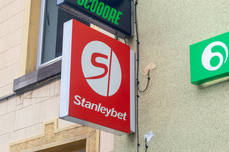 Saint-Ghislain, Belgium - August 6, 2023: Logo and sign of Stanleybet.のeditorial素材