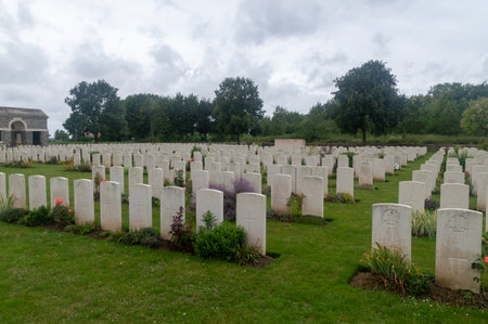 Assevillers, France - August 5, 2023: View of Graves of the Great War at Wfs Charles Gaulle war cemetery of World War I.のeditorial素材