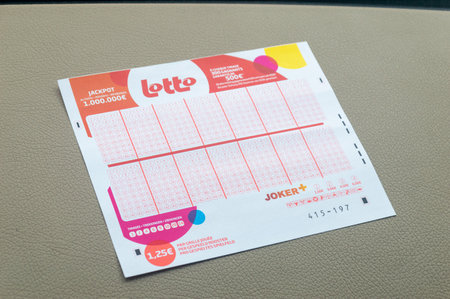 Saint-Ghislain, Belgium - August 6, 2023: Belgian Lotto lottery ticket.のeditorial素材