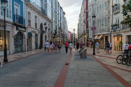 Burgos, Spain - August 22, 2023: Pedestrian street in city center of Burgos.のeditorial素材