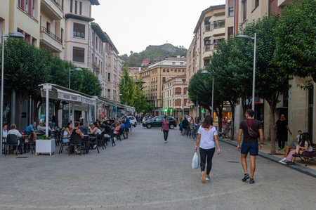 Estella-Lizarra, Spain - September 4, 2023: Pedestrian street in city center of Estella-Lizarra.のeditorial素材
