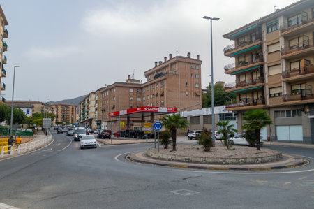 Estella-Lizarra, Spain - September 4, 2023: View on roundabout in city center of Estella-Lizarra.のeditorial素材