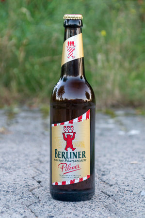 Genthin, Germany - September 9, 2023: Bottle of Berliner Pilsner beer.のeditorial素材