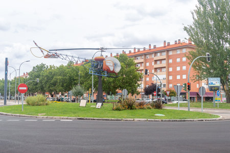 Aranda de Duero, Spain - September 16, 2023: Roundabout with American light helicopter AB-47.のeditorial素材