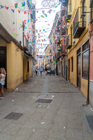 Aranda de Duero, Spain - September 16, 2023: Pedestrian street in city center of Aranda de Duero.のeditorial素材
