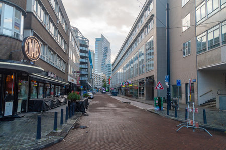 Rotterdam, Nederland - October 22, 2023: Small street in city center of Rotterdam.のeditorial素材