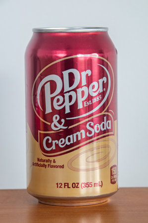 Pruszcz Gdanski - December 26, 2023: Can of Dr Pepper cream soda flavor.のeditorial素材