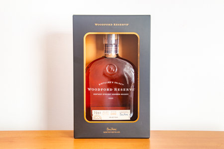 Pruszcz Gdanski, Poland - February 3, 2024: Woodford Reserve Kentucky straight bourbon whiskey.のeditorial素材
