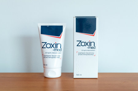 Pruszcz Gdanski, Poland - January 11, 2024: Zoxin med anti dandruff shampoo.のeditorial素材