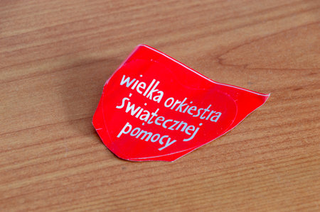 Pruszcz Gdanski, Poland - February 6, 2024: Heart Logo of WOSP (Great Orchestra of Christmas Charity).のeditorial素材