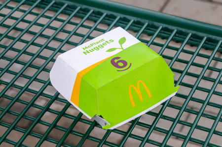 Merseburg, Germany - February 11, 2024: Box of McDonalds McPlant nuggets.のeditorial素材