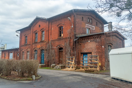 Niemodlin, Poland - February 17, 2024: Old railway station in Niemodilin.のeditorial素材