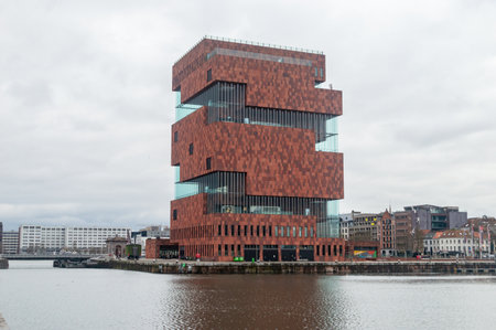 Antwerp, Belgium - February 24, 2024: Museum aan de Stroom (MAS, Museum by the Stream).のeditorial素材