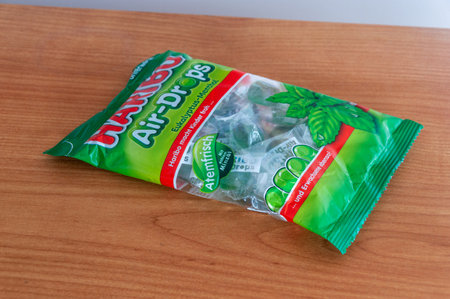 Pruszcz Gdanski, Poland - March 1, 2024: Haribo Air-Drops with Eucalyptus-Menthol.のeditorial素材