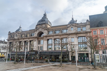 Antwerp, Belgium - February 24, 2024: Hilton hotel at Old Town of Antwerp.のeditorial素材