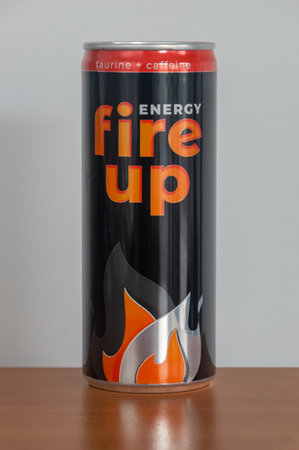 Pruszcz Gdanski, Poland - March 1, 2024: Can of Fire up energy drink.のeditorial素材