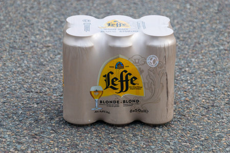 Antwerp, Belgium - February 24, 2024: 6 pack of Leffe belgian blond beer.のeditorial素材