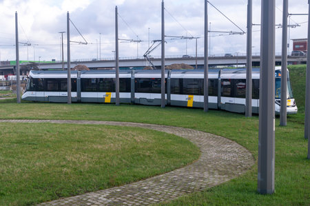 Antwerp, Belgium - February 25, 2024: City tram in Antwerp.のeditorial素材