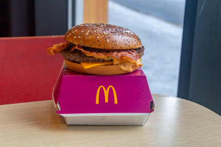 Antwerp, Belgium - February 25, 2024: McDonald's Royal Crispy Bacon burger.のeditorial素材