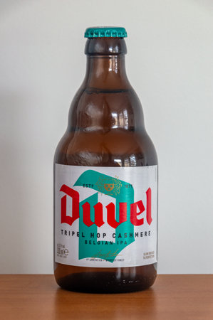 Pruszcz Gdanski, Poland - March 1, 2024: Duvel tripel hop cashmere Belgian IPA beer.のeditorial素材