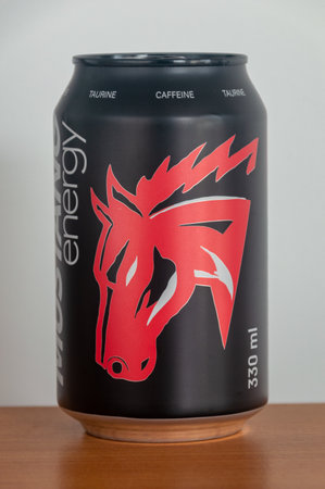 Pruszcz Gdanski, Poland - March 1, 2024: Mustang energy drink.のeditorial素材