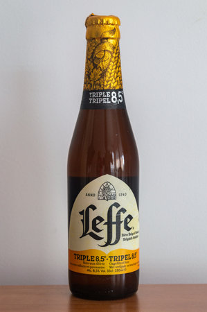 Pruszcz Gdanski, Poland - March 2, 2024: Bottle of Leffe Triple belgian beer.のeditorial素材