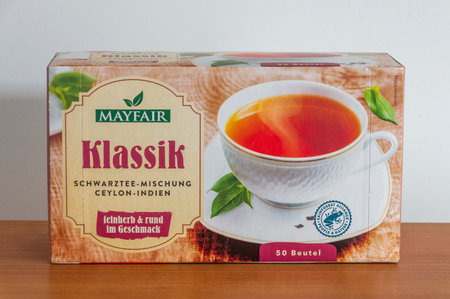 Pruszcz Gdanski, Poland - March 1, 2024: Mayfair Classic black tea blend Ceylon India.のeditorial素材