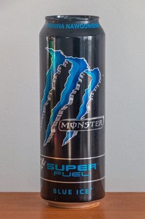 Pruszcz Gdanski, Poland - March 3, 2024: Can of Monster Energy Super Fuel Blue Ice.のeditorial素材
